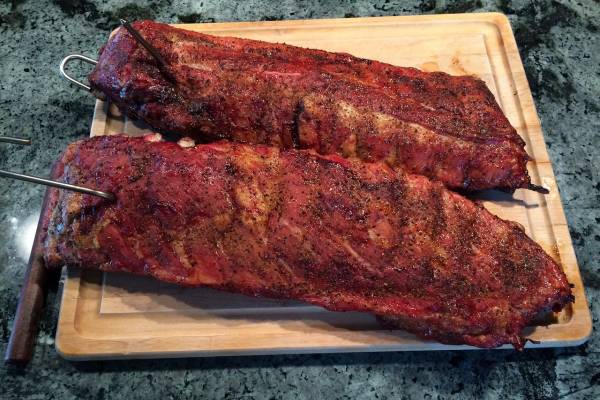 two full racks of barbecue ribs